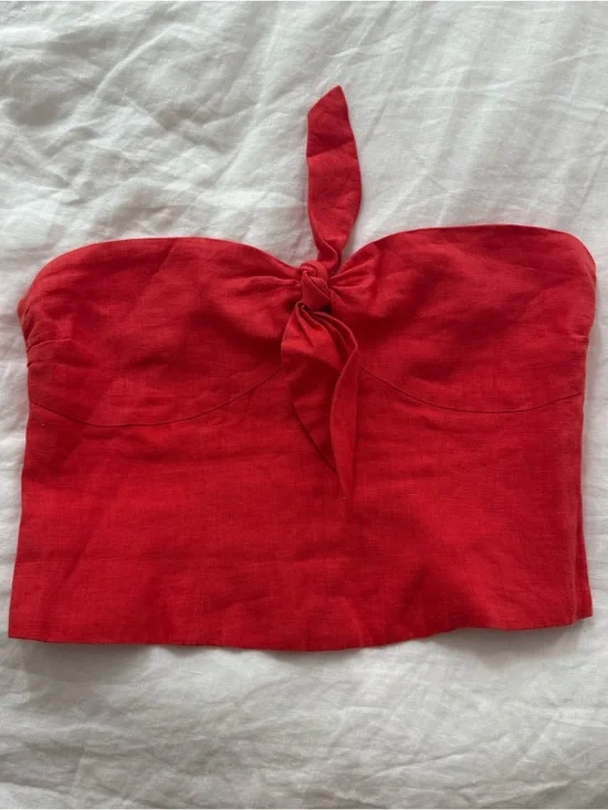 Mara Hoffman Coral Tie-Front Strapless Linen Crop - Picture 2 of 5